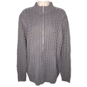Gray Knit Cable Zip Down Long Sleeve Sweater Men’s Size L